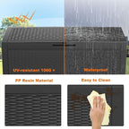 100 Gallon Deck Box,Resin Outdoor Storage Box with Lockable for Patio Furniture, Pool Accessories, Garden Tools Waterproof Outside Storage Box, Black Pattern