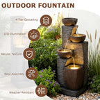 38.2" Tall Water Fountain Outdoor Garden,4 Tiers Modern Cascading Bowls and Stacked Stones Indoor Fountains with LED Lights for Garden, Patio, Deck, Porch, Backyard and Home Art Decor(Grey)