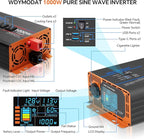1000W Pure Sine Wave Inverter, Car Power Inverter 12V to 110V 120V, DC to AC Converter Generator with AC Outlets 3.0A USB Type-C, Remote Controller LCD Display Truck Inversor for Vehicles, RV