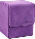Magic Card Deck Box for MTG Single Deck Card Box fits 100+ TCG Sleeved Cards Soft Leather Card Box Top loading Card Boxes Magic Gift for MTG TCG CCG (Vertical,Purple)