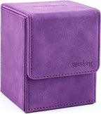 Magic Card Deck Box for MTG Single Deck Card Box fits 100+ TCG Sleeved Cards Soft Leather Card Box Top loading Card Boxes Magic Gift for MTG TCG CCG (Vertical,Purple)