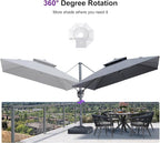 PURPLE LEAF Cantilever Umbrella with Base Included 10 Feet Outdoor Double Top Large Offset Hanging 360° Rotation Square Umbrella for Garden Patio Deck Pool Backyard Cast Slate