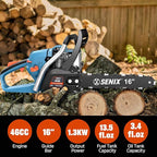 SENIX 16" Gas Chainsaw 46cc 4-Stroke Gas Powered Chainsaws, Cordless Chain Saw with Loop Handle for Wood Cutting and Tree Trimming, Low Emissions & Easy Maintenance, CS4QL-L3