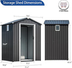 JY QAQA 6x4 FT Outdoor Garden Storage Shed, Waterproof Metal Garden Sheds with Lockable Double Door, Weather Resistant Steel Tool Storage House Shed for Patio, Lawn Gray
