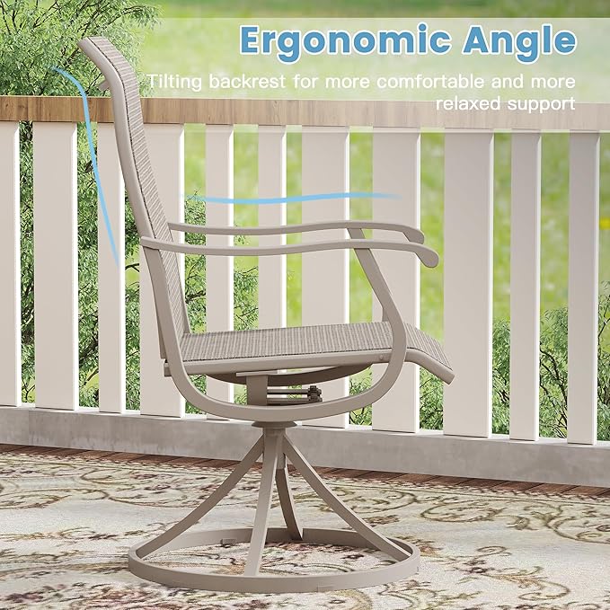 DIFY 5 Pieces Outdoor Patio Dining Set, 4 Sandshell Textilene Swivel Dining Chairs and 40.6" Sandshell Round Metal Dining Table, Outdoor Table and Chairs