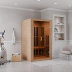 SteamSpa 1-2 Person Low EMF Carbon FAR Infrared Hemlock Wood and Tempered Glass Indoor Home Sauna Room with LED Touch Control Panel, Color LED Therapy Light, Bluetooth Speaker