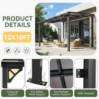 Aoxun 10' x 12' Gazebo for Patio, Gazebo Pergola with Sloped Roof, Large Wall-Mounted Heavy Duty Awnings, for Backyard, Deck, Patio (Gray Polycarbonate Panel)