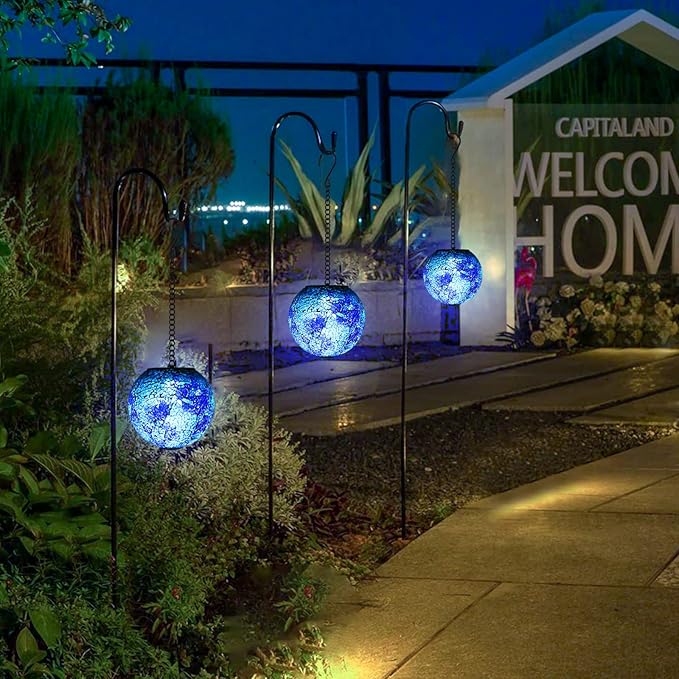 VCUTEKA Solar Lanterns Outdoor Waterproof - Hanging Solar Lights Garden LED Lanterns Mosaic Glass Design for Landscape Patio Yard Garden Pathway Decoration