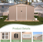 10×8FT Outdoor Storage Shed with Window,Large Metal Tool Shed with Lockable Door and Rainproof Sloped Roof, Garden Shed for Backyard, Patio, Brown