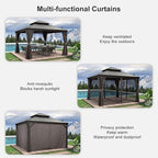 PURPLE LEAF 12' X 12' Outdoor Gazebo with Metal Roof Permanent Hardtop Gazebo with Light for Patio Lawn and Garden Grey