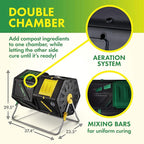 Miracle-Gro Large Dual Chamber Compost Tumbler – Easy-Turn, Fast-Working System – All-Season, Heavy-Duty, High Volume Composter with 2 Sliding Doors - (2 – 27.7gallon /105 Liter)