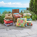 BrylaneHome Tufted Chair Cushion - 18" L x 17" W x 3" H - Patio & Outdoor - Patio & Outdoor - Water, Stain & Fade Resistant - Evening Blue Dot