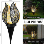 Solar Garden Lights Waterproof Decorations,Crackle Globe Glass,Metal Palm Leaf Solar Lights for Outdoor Decor On Garden,Patio,Yard,Front Porch,Tabletop Lamp-Perfect Gifts