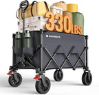 Wagons Carts Foldable, Collapsible Foldable Wagon 330lbs Capacity, 180L Large Capacity Wagon with All-Terrain Wheels,Heavy Duty Utility Wagon Cart with Brakes for Beach Camping Shopping, Grey