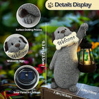 Dog Garden Statue with Solar Lantern, Cute Dog Figurine Light Decor with Welcome Sign for Outdoor Patio Balcony Yard Art, Warming Unique Resin Statue for Mom Grandma Women