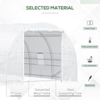 Outsunny 20' x 10' x 7' Walk-in Tunnel Greenhouse with Zippered Door & 8 Mesh Windows, Large Garden Green House Kit, Galvanized Steel Frame, White