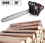 Topteng Gas Chainsaw 20 Inch, 62cc Bar Powered Engine 2 Cycle Gasoline Chainsaw Cutting Wood Gas Sawing Aluminum Crankcase Chain Saw