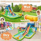BOUNTECH Inflatable Water Slide, Elephant Surfing Slide Kids Water Park Jump Bouncy Castle w/2 Splash Pools, Hide & Seek Cave, GFCI Blower, Water Slides Inflatables for Big Kids Outdoor Backyard Gifts