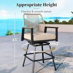 Outdoor Swivel Bar Stools Set of 6, Rattan High Top Patio Chairs with Waterproof Cushion and Armrest, All-Weather Bar Height Furniture for Outside Patio Balcony and Pool, Beige