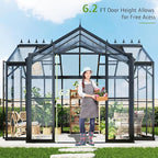 AMERLIFE 12x10x8 FT Hybrid Polycarbonate Greenhouse, Quick-Connect Aluminum Frame, Dual Roof Vents & Double Doors, Walk-in Backyard Greenhouse with Gutters, Black