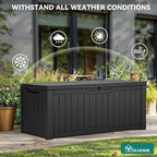 YITAHOME 120 Gallon Resin Deck Box, Weather Resistant Outdoor Storage Box for Patio Cushions, Garden Tools, Pool Supplies, Lockable, Easy With Tool Assembly, Extra Seat or Table (Black)