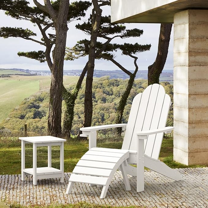 LUE BONA HDPS Adirondack Chairs, Fire Pit Outdoor Chair Weather Resistant with Cup Holder, Modern Plastic Chair Plastic for Patio, Deck, Proch, 350LBS, White