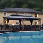 PURPLE LEAF 12' X 24' Outdoor Hardtop Gazebo Patio Wide Aluminum Frame Metal Double Roof with Heavy Duty Netting and Curtains for Permanent Hard Top Pavilion Screen, Khaki