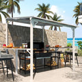 MEISSALIVVE 8' x 8' Wall Mounted Gazebo, Outdoor BBQ Grill Gazebo with Side Shelf, Lean to Metal Awnings with Sloped Roof, Heavy Duty Pergola for Backyard, Deck, White