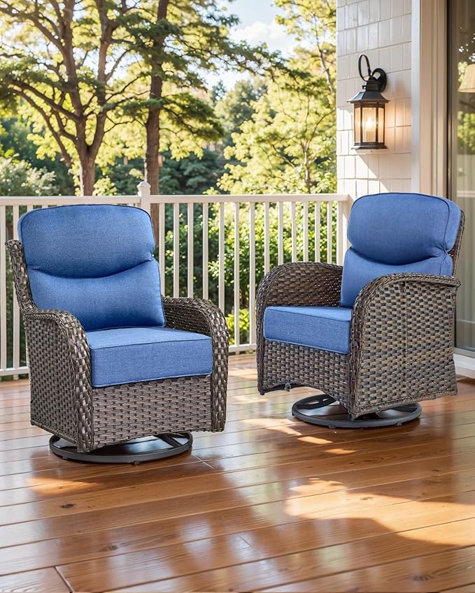 Luxury 22x24/22x25 6-Inch Smile Outdoor Cushions - 1 Set Deep Seat Water-Repellent Patio Furniture Replacement Cushion for Wicker Rattan Wood Metal Chair Rocker Loveseat Sofa - Navy Blue