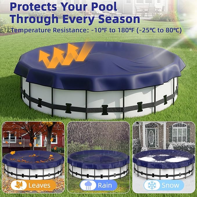 Pool Covers for Above Ground Pools - 30 ft Round Winter Pool Cover, Extra Durable Cold- and UV-Resistant Heavy-Duty Swimming Pool Cover for Winterizing