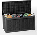 EasyUp 260 Gallon Outdoor Storage Box Waterproof, UV Resistant Resin Deck Box with Hydraulic Rod, Reinforced Stability for Patio, Garden, Rattan Black