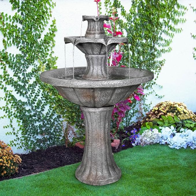 Marble Finish Concrete Outdoor Water Fountains 2-Tier Decor Dark Castle Designed 41.7" H Waterfall Fountains for Yard, Garden, Deck, Patio, Backyard, Porch, Lawn