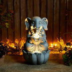 Glitzhome Outdoor Fountains and Waterfalls Zen-Style Concrete Resin Elephant Water Fountains with LED & Pump, Garden Patio Water Fountain Yard Fountain 2 Tier Floor Waterfall for Backyard Lawn 22" H
