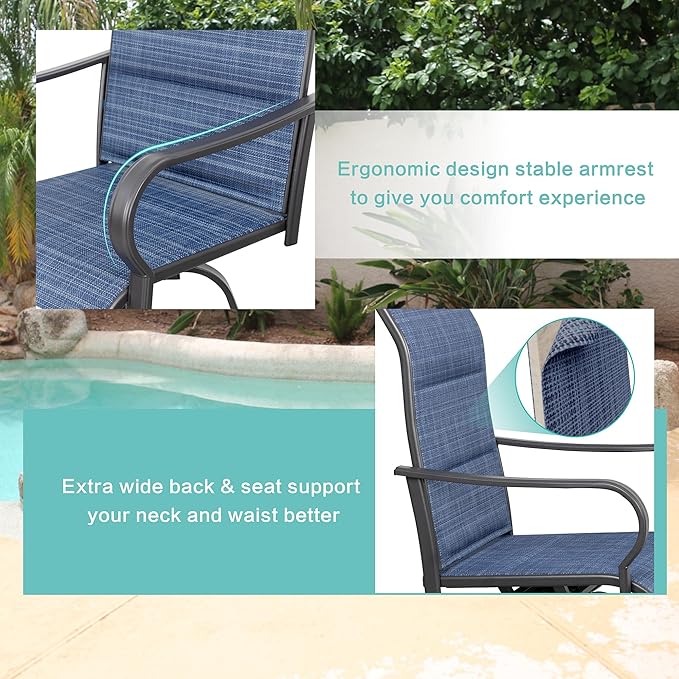 Vongrasig 6 Piece Outdoor Patio Swivel Bar Chairs, All Weather Padded Sling Textile High Top Bar Stools, Bistro Set for Backyard, Lawn Garden, Balcony, Padded Blue