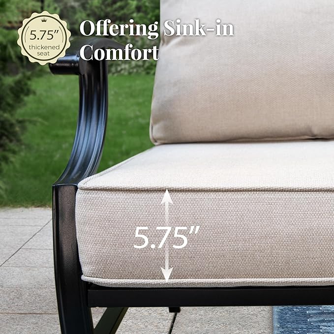 Patio Furniture Set 6 pcs, Outdoor Patio Furniture, 3-Seat Sofa, 4 X Single Chairs, 1 X Coffee Table and 5.75" Extra Thick Cushion, Patio Conversation Set,Beige