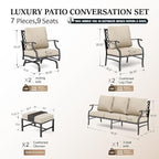 HERA'S HOUSE 7 Piece Patio Furniture Set, 2 x Rocking Chair, 2 x Fixed Chair, 2 x Ottoman, 1 x 3-Seat Sofa, All Cushioned 9 Seats Outdoor Conversation Set for Lawn Garden Backyard