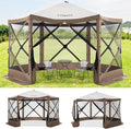 COBIZI 12x12ft Pop up Gazebo Screen Tent Screen House for Camping, Camping Outdoor Screened Gazebo with Mosquito Netting, Portable Hub Tent with Carrying Bag and Ground Stakes, Brown(Upgraded 2.0)