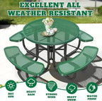 47'' Heavy-Duty Metal Picnic Tables with Umbrella Hole, Outdoor Steel Heavy Duty Commercial Grade Black Table, Outdoor Bench Set for Lawn, Patio, Park, Yard, Garden, Porch (Set B, Round)