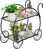 S AFSTAR Metal Plant Stand, Two Tiered Garden Cart Shelf for Indoor Outdoor Home Garden Patio, Parisian Style Flower Pot Holder, Stable and Durable
