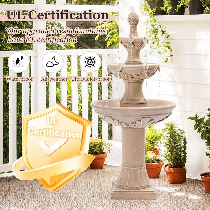 MAGIC UNION Outdoor Garden Water Fountains, 48.4''H Italian Style Fountains and Waterfalls Outside, 3-Tier Large Bubbler Cascading Indoor Floor Water Fountain Features with Pump for Home Yard Decor
