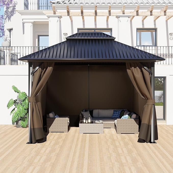 BPS 10' x 10' Gazebo Curtain Privacy 4-Panel Sidewall Outdoor Replacement Shade (Only Curtain)