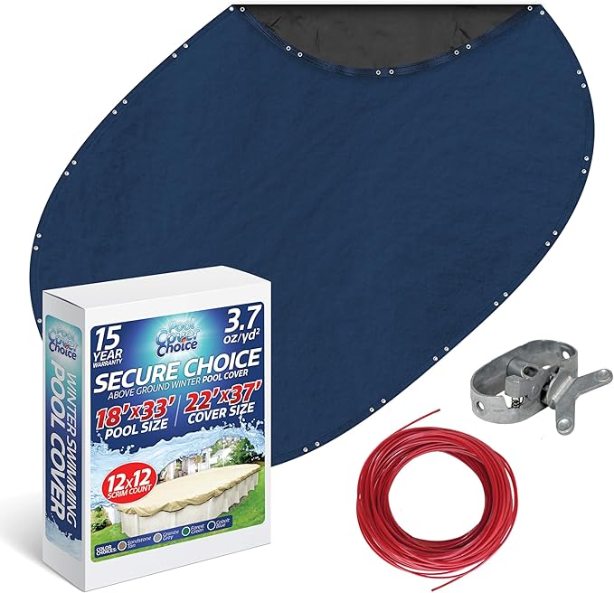 Winter Swimming Pool Cover for 18 ft x 33 ft Aboveground Oval Pool Size, Secure Choice Series, Solid Material, Color - Cobalt Blue, Pool Cover Choice 271833-4CHOICE
