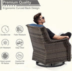 Swivel Patio Chair Outdoors - 360 Degree, Set of 2, Glider Chair with 3.5" Olefin Fabric Cushions (Mixed Grey Rattan/Navy)