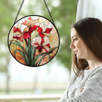 Stained Glass Window Hanging - Red Gladiolus Flower Suncatcher for Door Yard Sun Catchers Decor Christmas Mother's Day Birthday Gifts for Lovers Women Mom Nana Girlfriend Wife 15 in