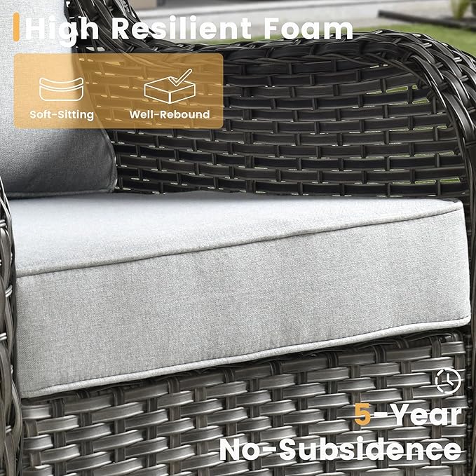 HOOOWOOO Patio Furniture Set,7 Piece Outdoor Furniture,Wicker Patio Conversation Couch Chairs Ottoman Set,Light Gray