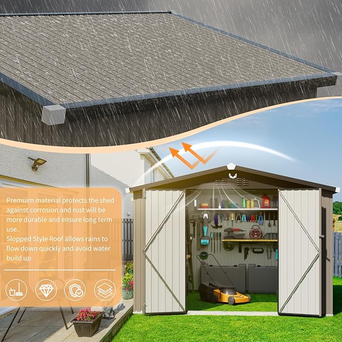 10x12 FT Outdoor Storage Shed,Metal Tool Sheds,Waterproof Outside Storage Shed,Large Storage Building with Lockable Door