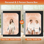 Home Sauna Portable, Upgraded Extra Large 2 Person Sauna Box with 2x3L 1300w Steamer, 2 Big Folding Chair, 9 Levels Heat, Timer,Remote Control - Steam Sauna Room Tent for Home Spa 71”x 49”x 35”, Black