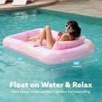 SLOOSH Inflatable Tanning Pool Lounger Float, 70" x 46" Pool Floats Adult with Pillow, 4 in 1 Suntan Tub Raft Floatie,Sunbathing Bed Lounge for Water Blow Up Ball Pit Party Gifts