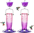 Kingsyard 2 Pack Glass Hummingbird Feeders for Outdoors Hanging, Wild Bird Nectar Feeder with 6 Feeding Ports, 24 oz Leak-Proof, Pink & Purple (Ant Moat Included)