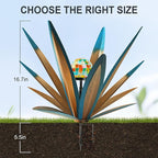 TOMBABY Solar Rustic Garden Style Metal Agave Plants Outdoor Patio, Home Decor Hand-Painted Metal Agave Garden Patio Statues, Suitable for Desert Areas, Outdoor Lawn Decorations (2 Solar Blue)